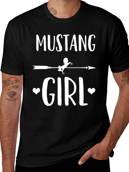 Mustang Girl Graphic Tee - Black Cotton T-Shirt