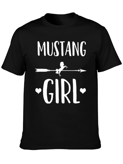 Mustang Girl Graphic Tee - Black Cotton T-Shirt
