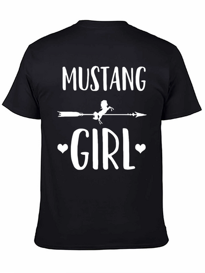 Mustang Girl Graphic Tee - Black Cotton T-Shirt