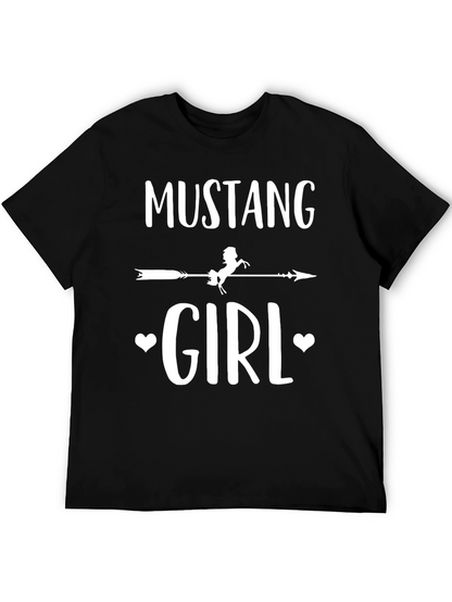 Mustang Girl Graphic Tee - Black Cotton T-Shirt