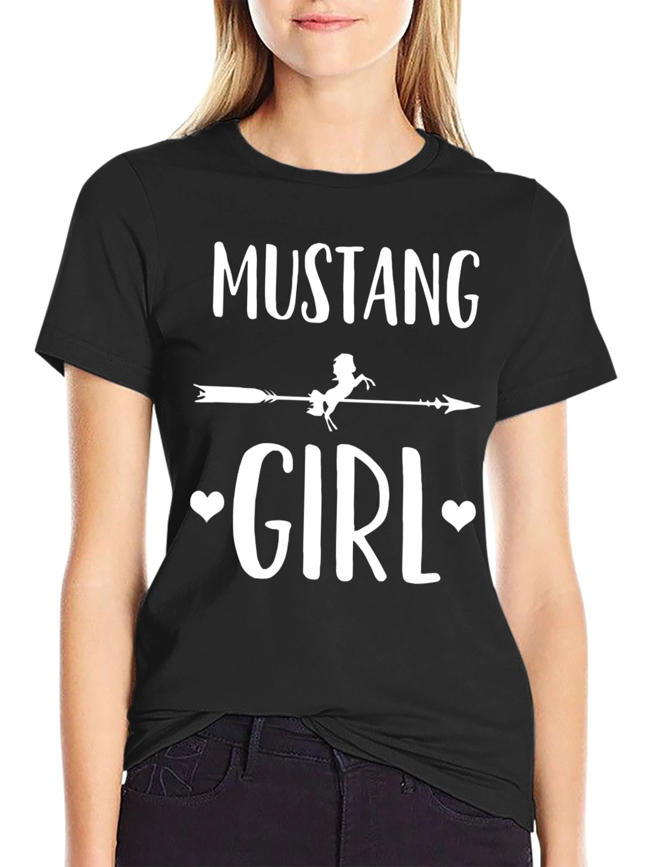 Mustang Girl Graphic Tee - Black Cotton T-Shirt