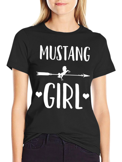 Mustang Girl Graphic Tee - Black Cotton T-Shirt