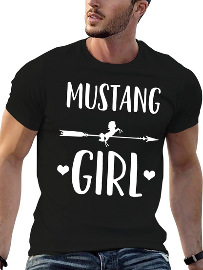 Mustang Girl Graphic Tee - Black Cotton T-Shirt
