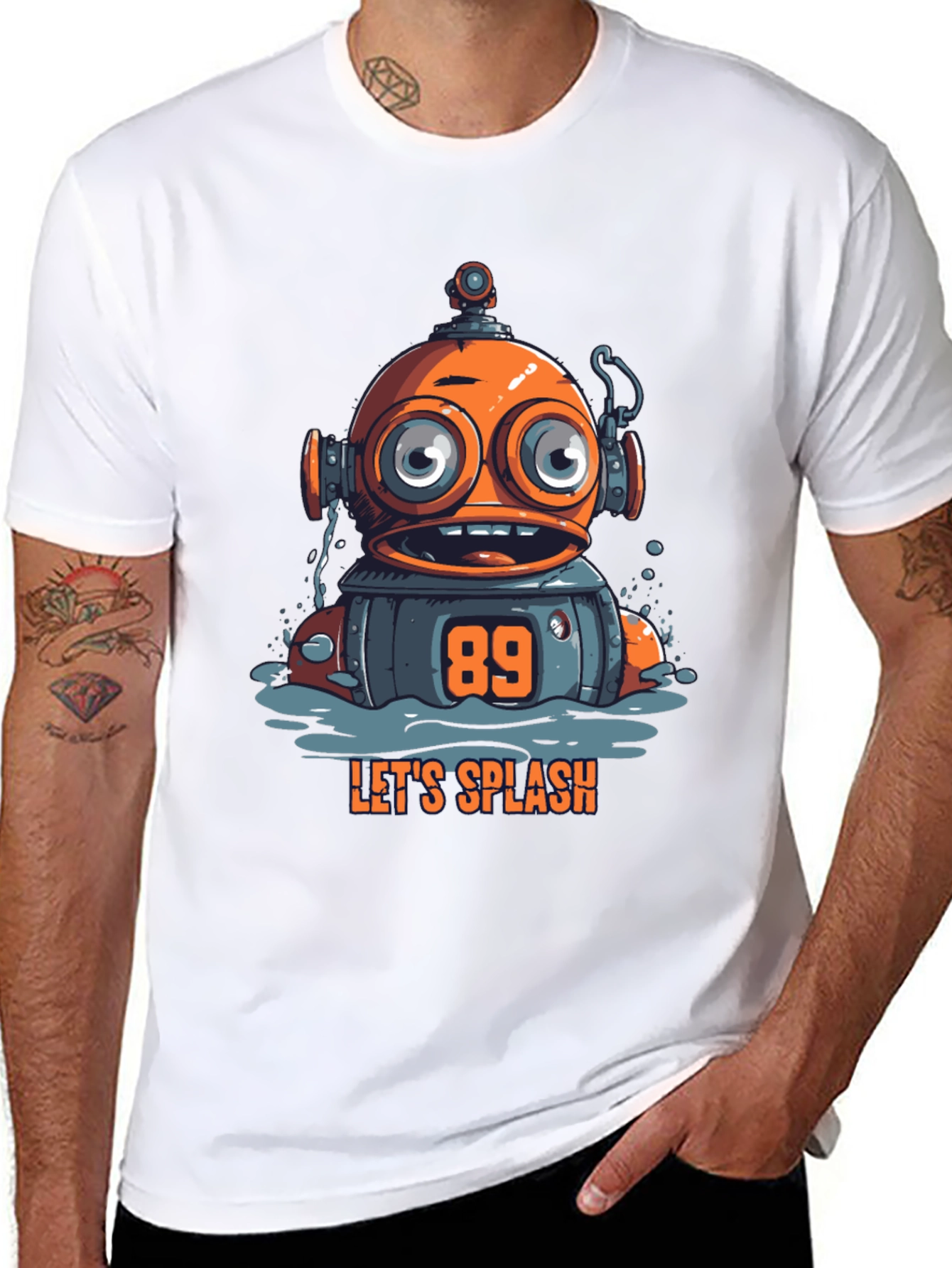 Fun Robot Graphic T-Shirt - Lets Splash!