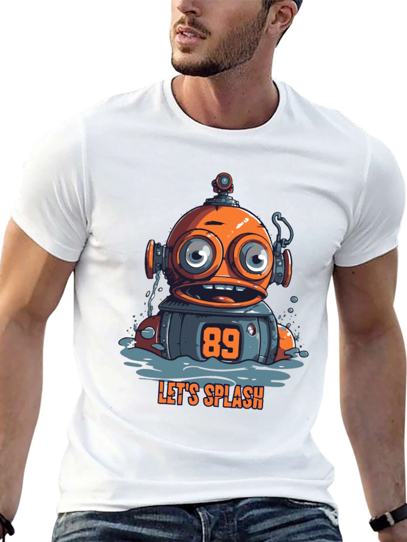Fun Robot Graphic T-Shirt - Lets Splash!