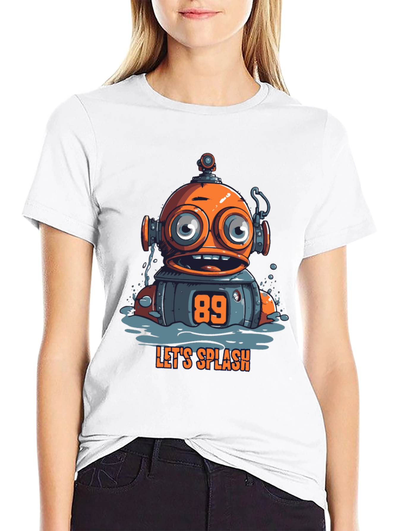 Fun Robot Graphic T-Shirt - Lets Splash!