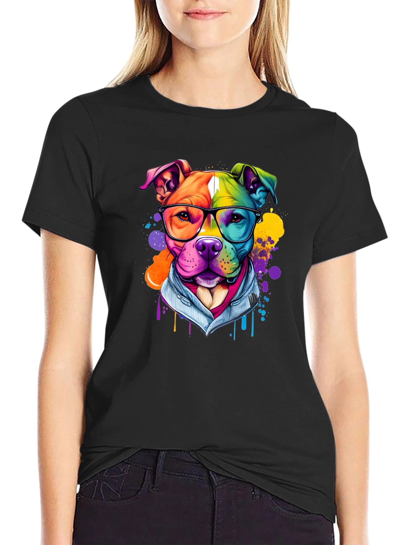 Colorful Pitbull Graphic T-Shirt