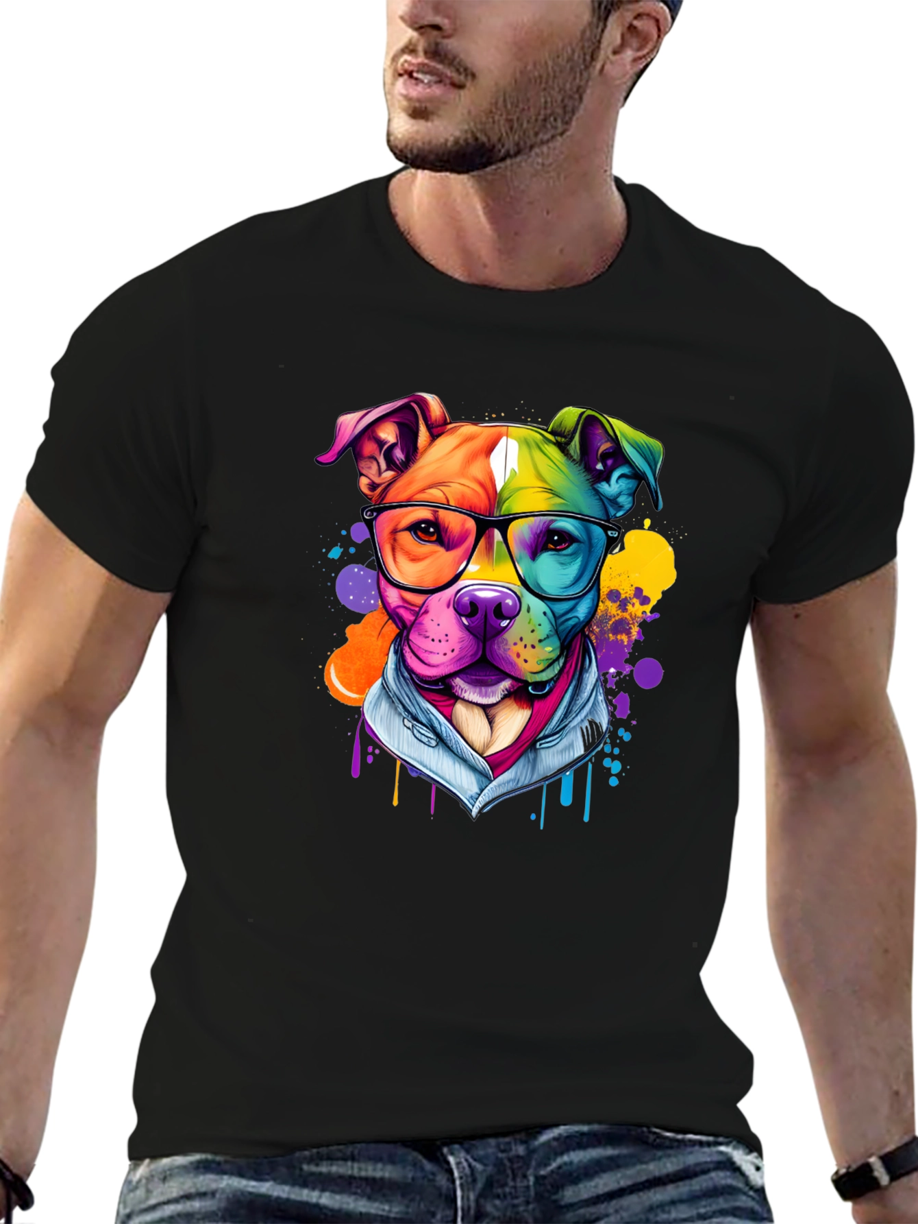 Colorful Pitbull Graphic T-Shirt