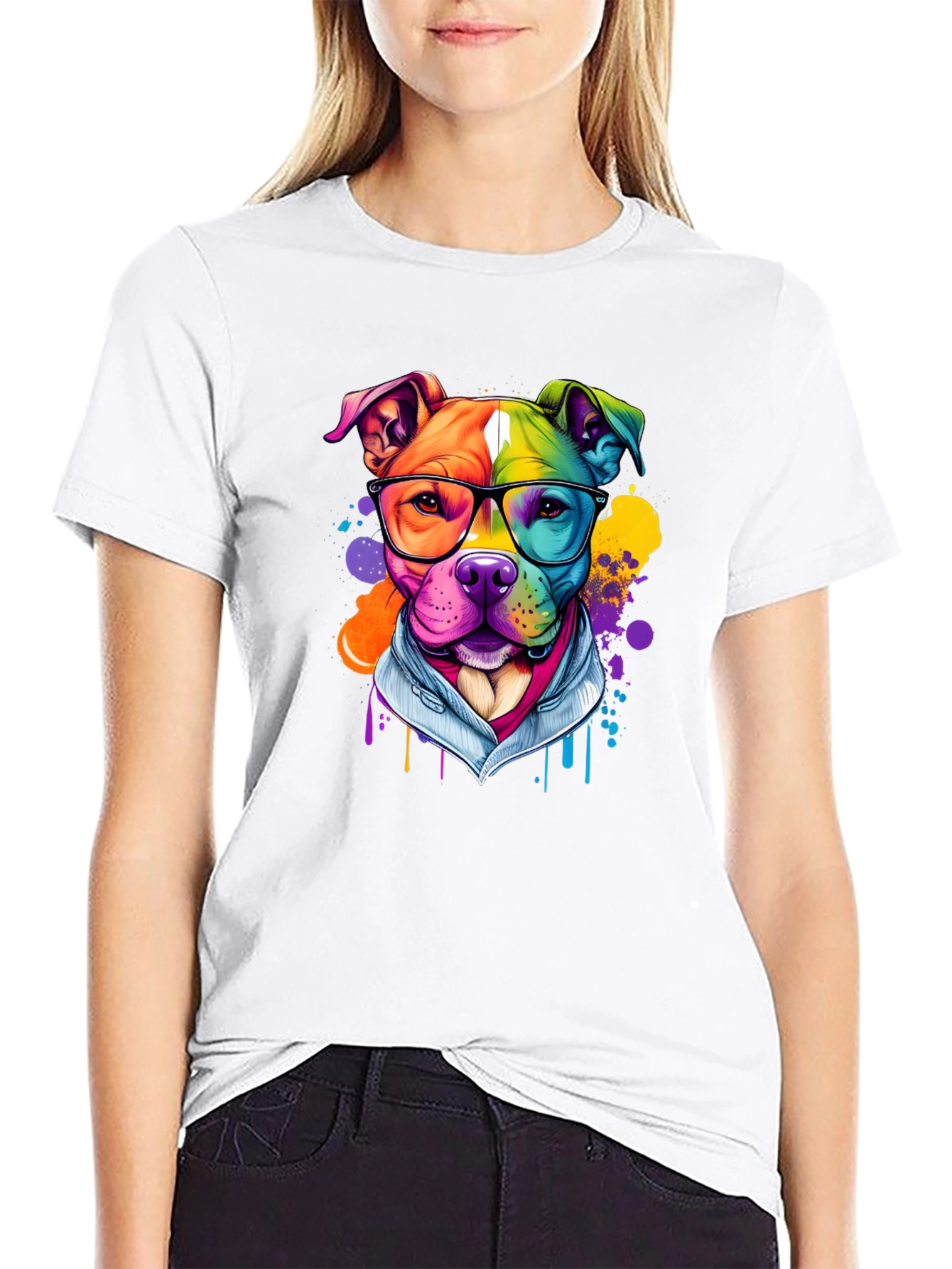 Colorful Pitbull Graphic T-Shirt