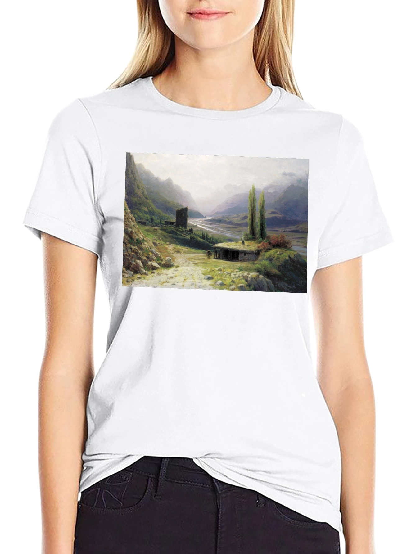 Artistic Landscape Print Black T-Shirt