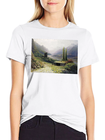 Artistic Landscape Print Black T-Shirt