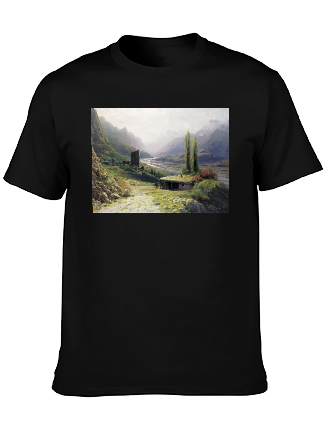 Artistic Landscape Print Black T-Shirt