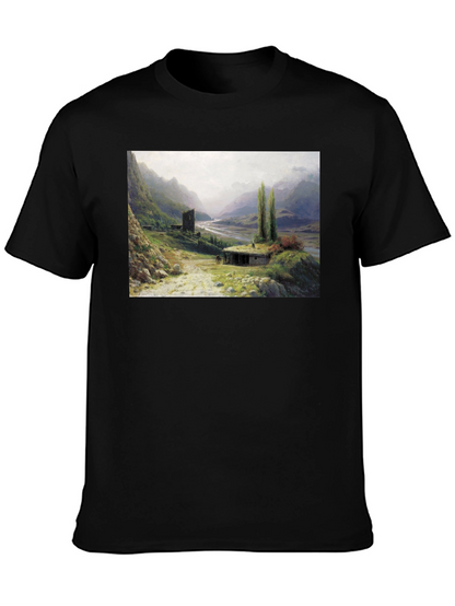 Artistic Landscape Print Black T-Shirt