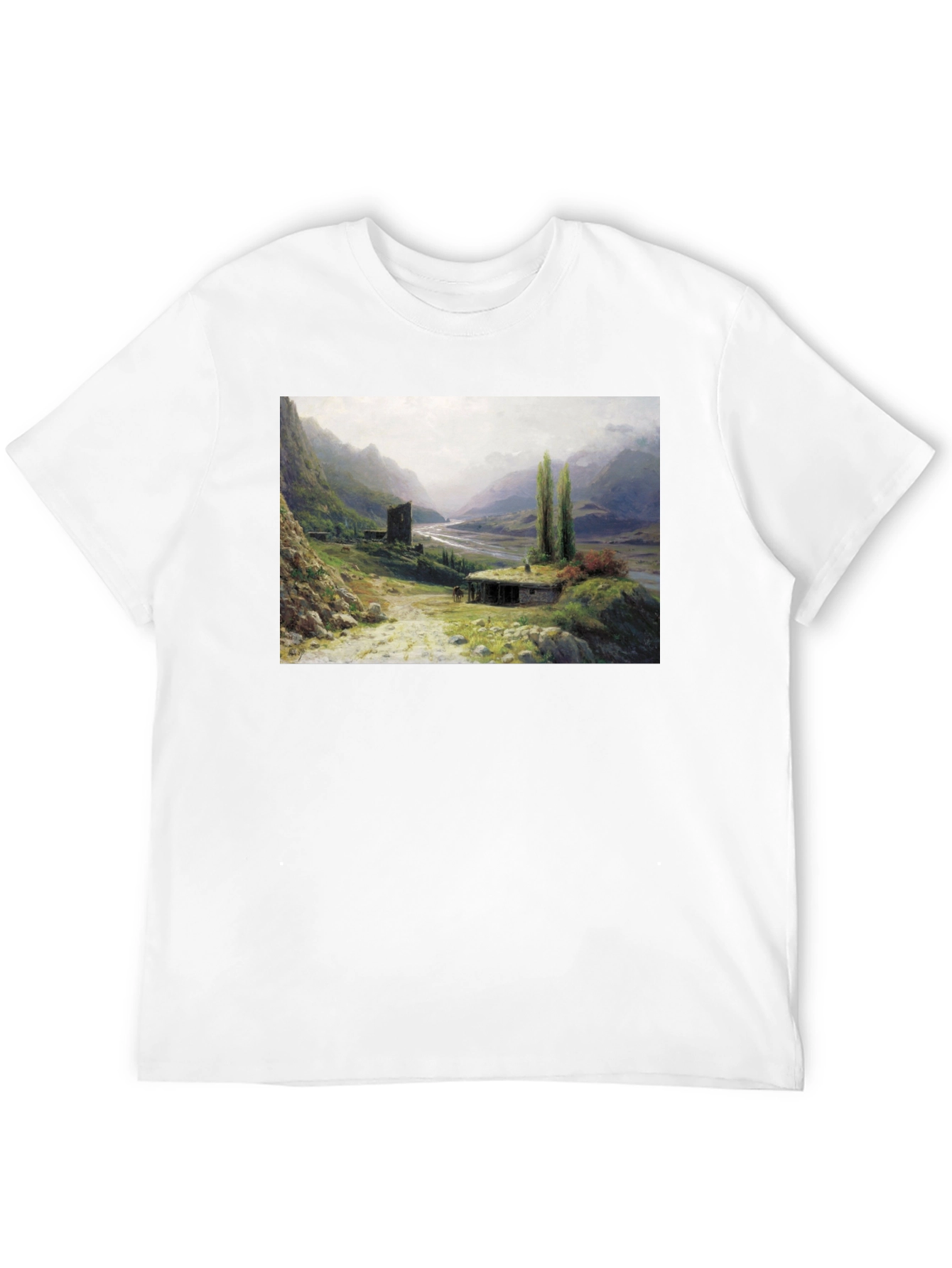 Artistic Landscape Print Black T-Shirt
