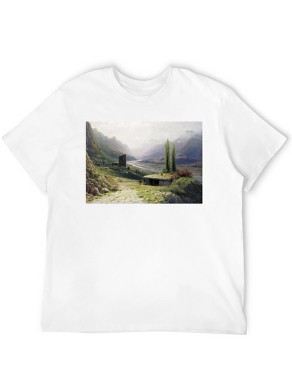 Artistic Landscape Print Black T-Shirt