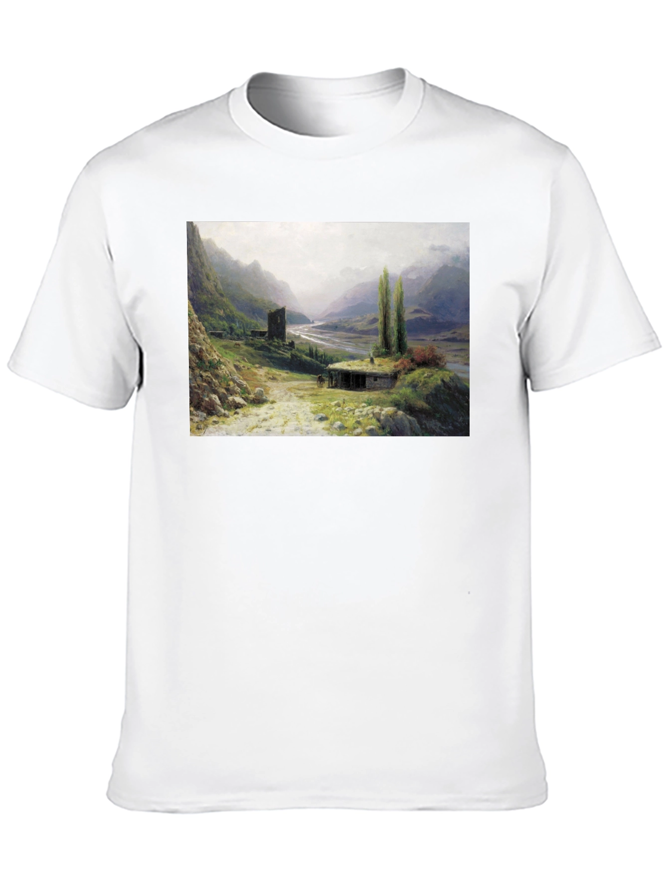 Artistic Landscape Print Black T-Shirt