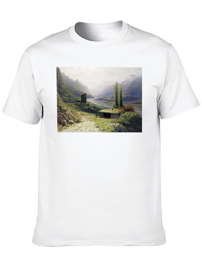 Artistic Landscape Print Black T-Shirt