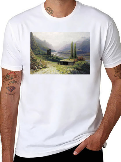 Artistic Landscape Print Black T-Shirt