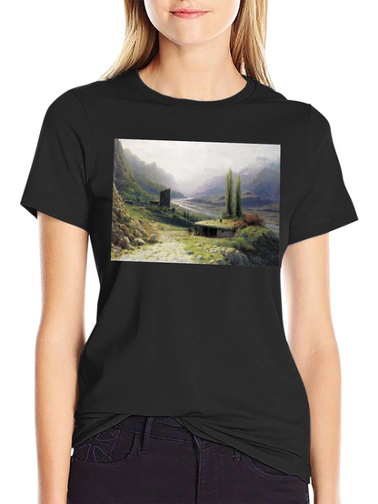 Artistic Landscape Print Black T-Shirt