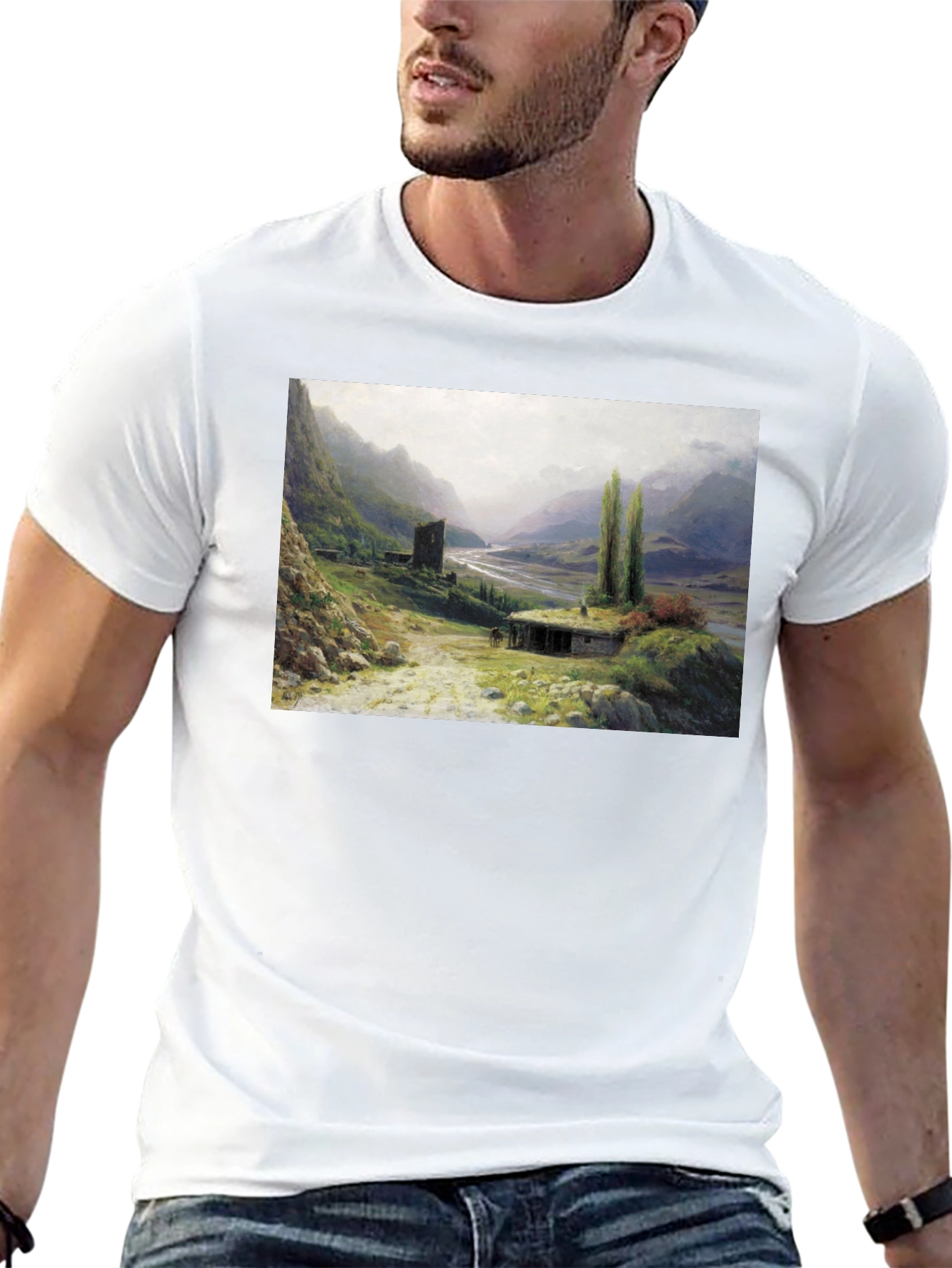Artistic Landscape Print Black T-Shirt