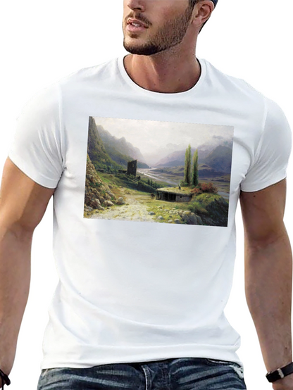 Artistic Landscape Print Black T-Shirt