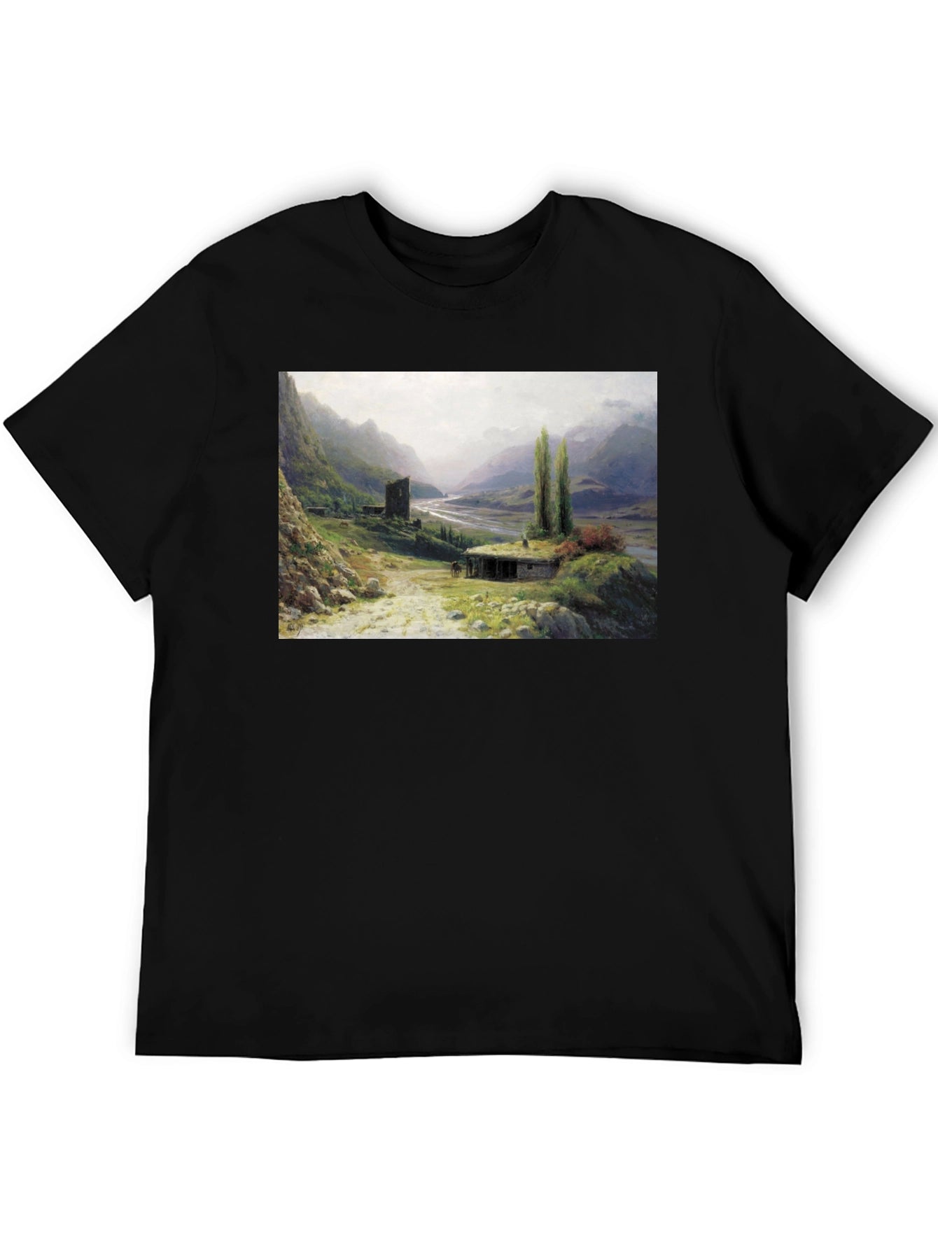 Artistic Landscape Print Black T-Shirt