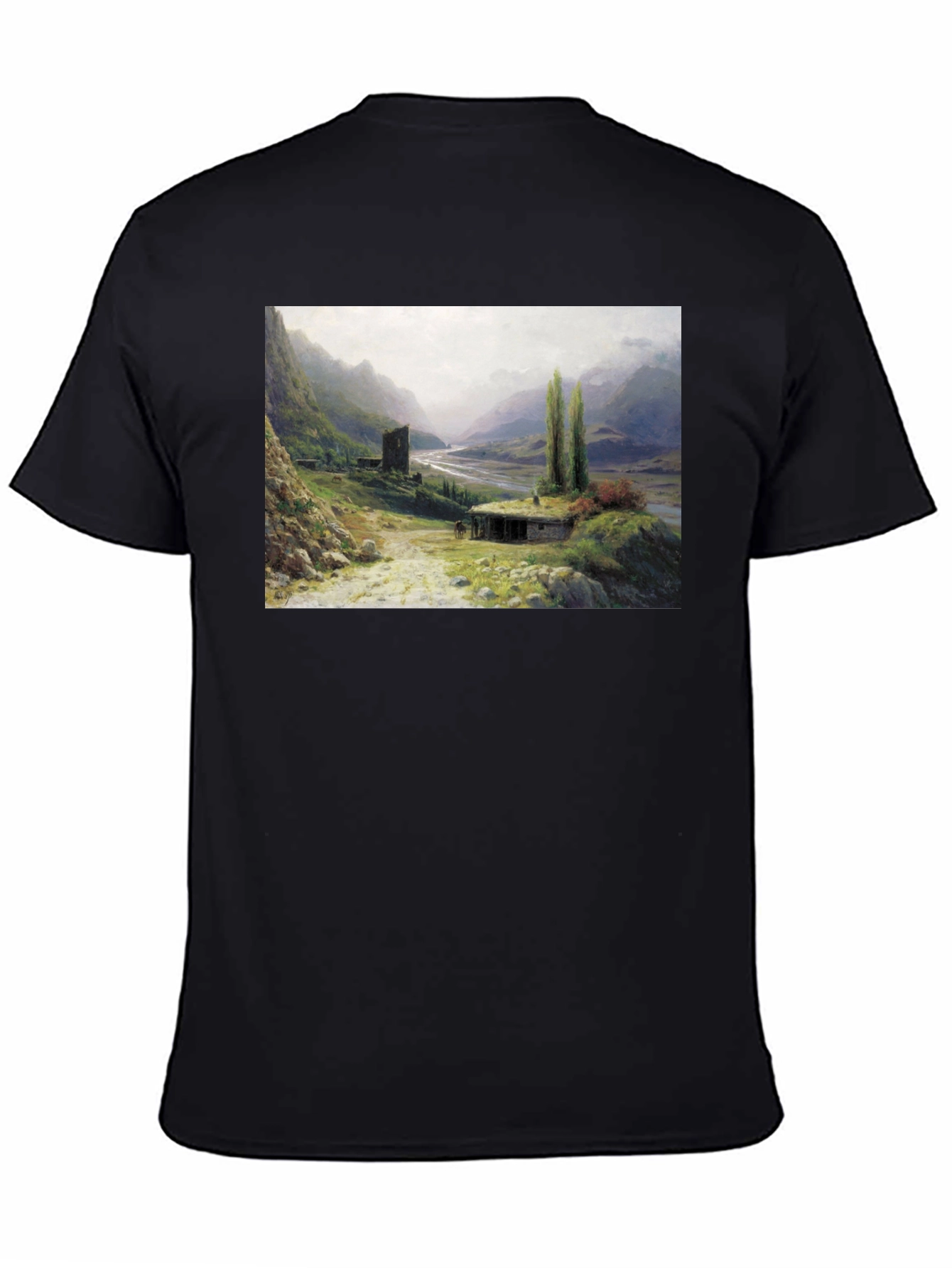 Artistic Landscape Print Black T-Shirt