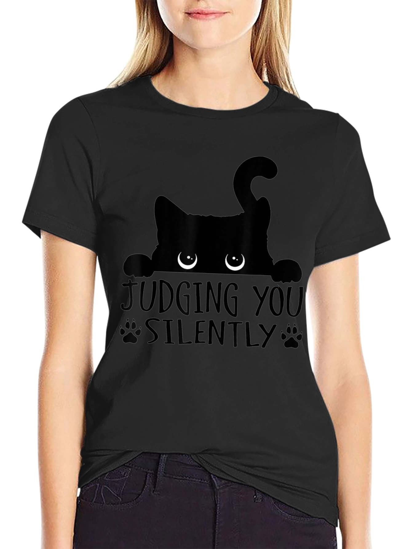 Judging You Silently Black Cat Graphic Tee