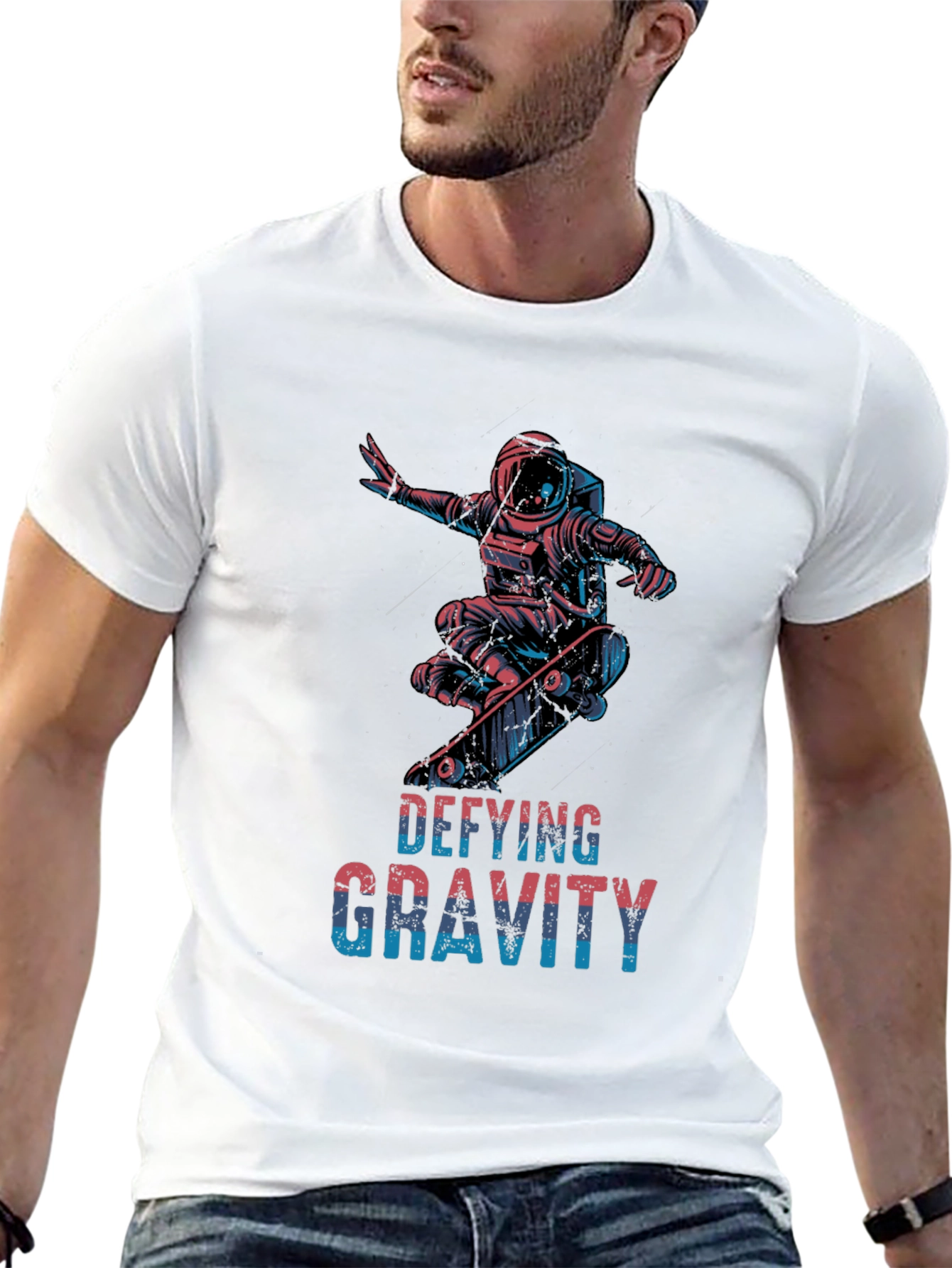 Defying Gravity Astronaut Skateboarder Graphic T-Shirt