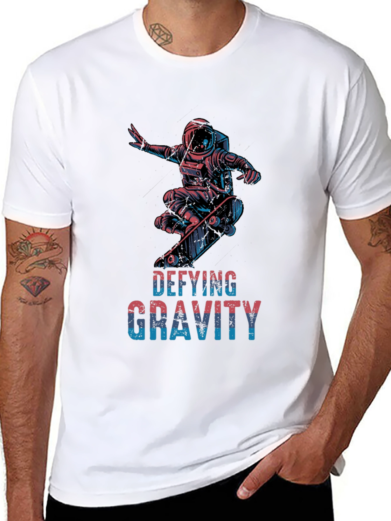 Defying Gravity Astronaut Skateboarder Graphic T-Shirt