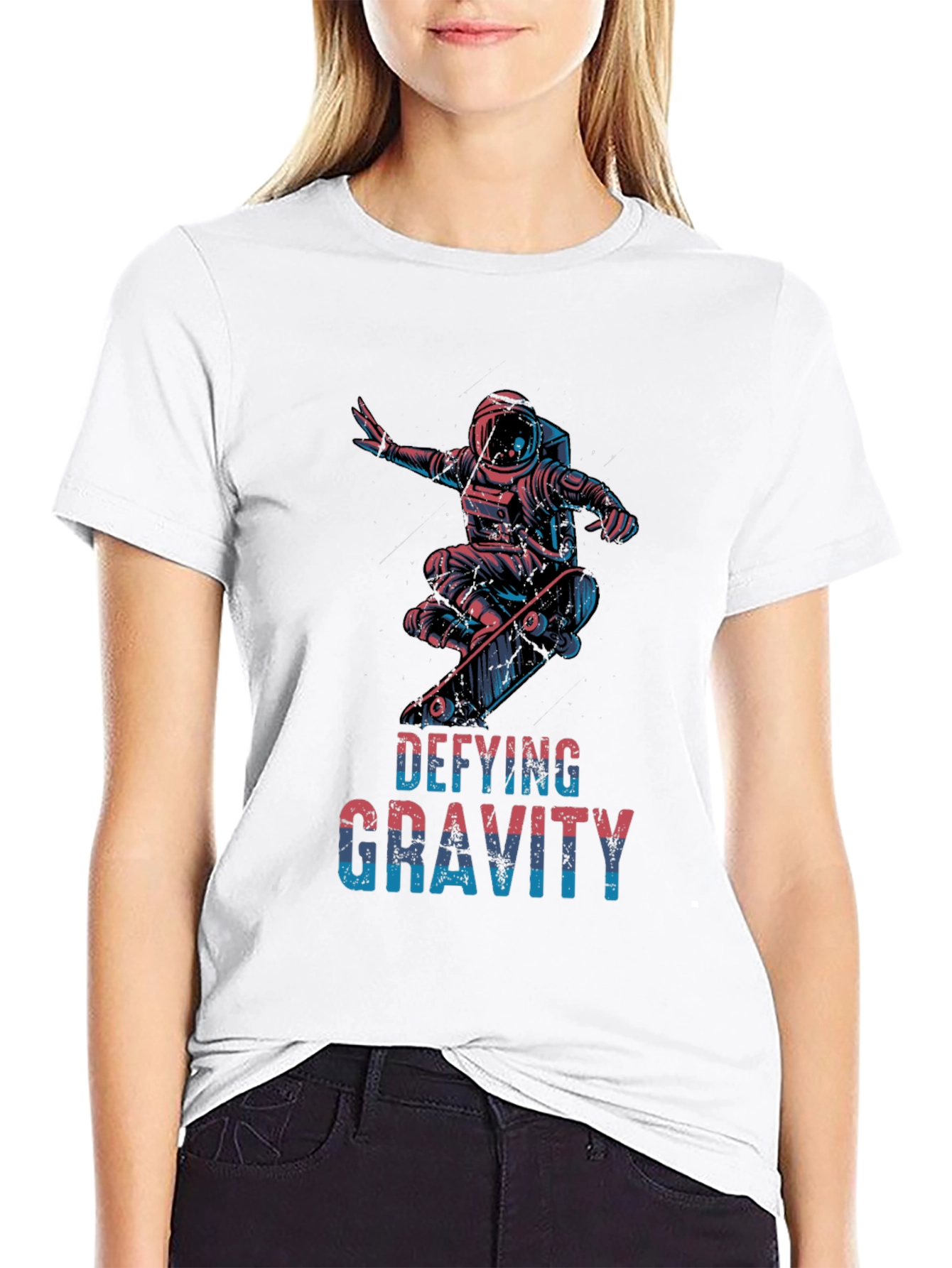 Defying Gravity Astronaut Skateboarder Graphic T-Shirt