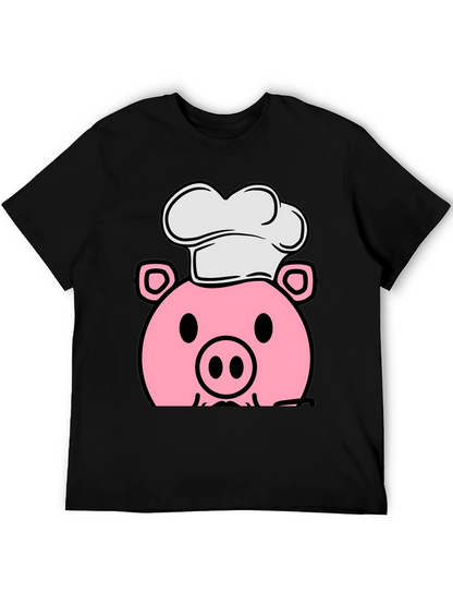 Pig Chef Graphic Tee - Black Cotton T-Shirt