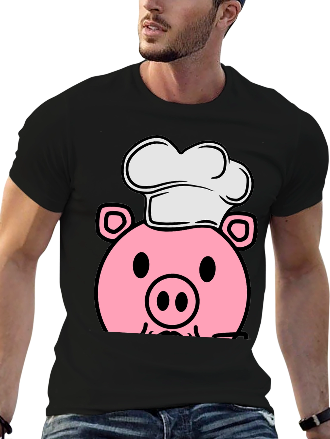 Pig Chef Graphic Tee - Black Cotton T-Shirt