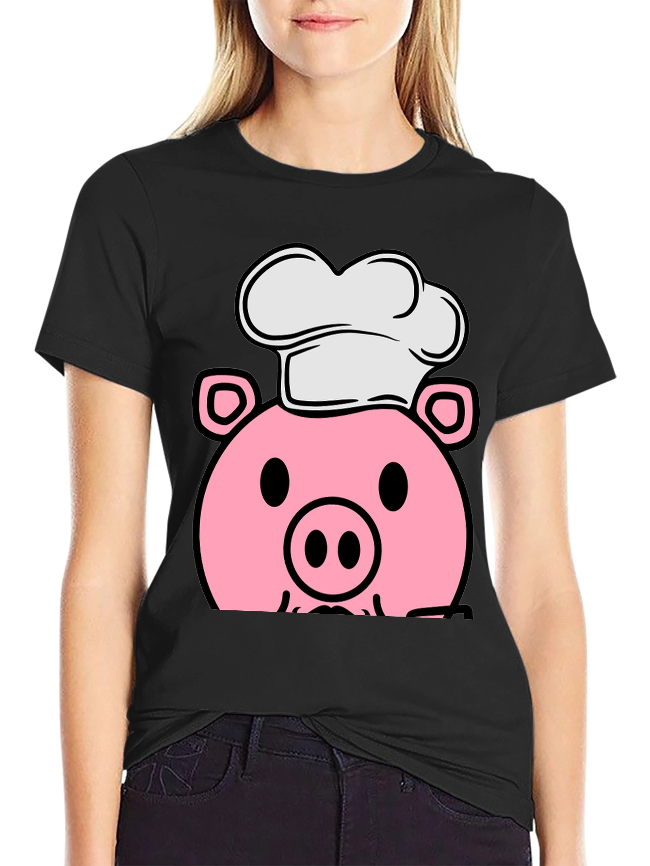Pig Chef Graphic Tee - Black Cotton T-Shirt