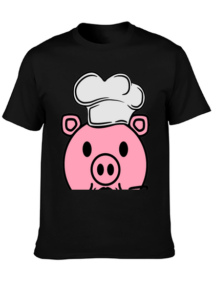 Pig Chef Graphic Tee - Black Cotton T-Shirt