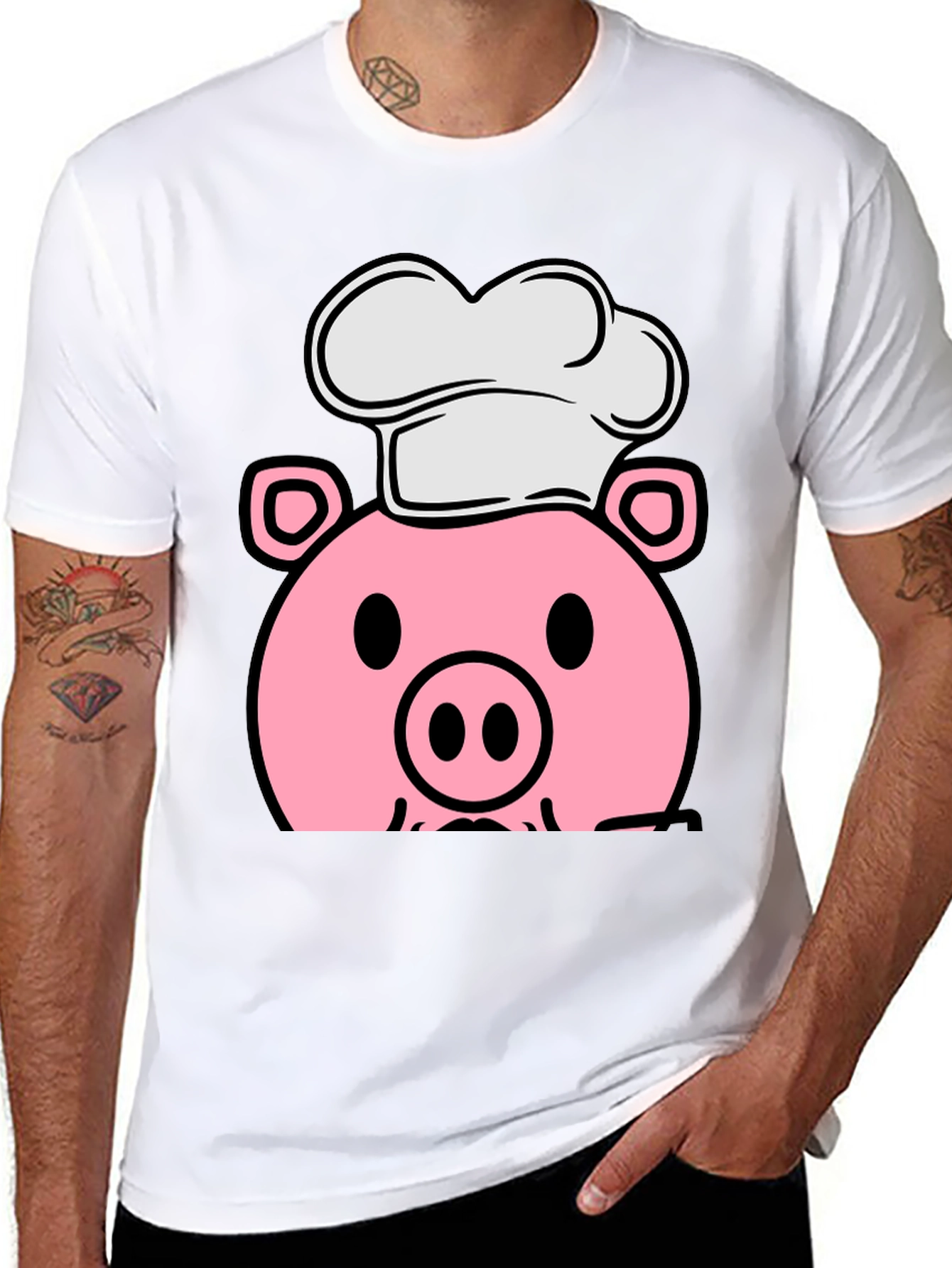 Pig Chef Graphic Tee - Black Cotton T-Shirt