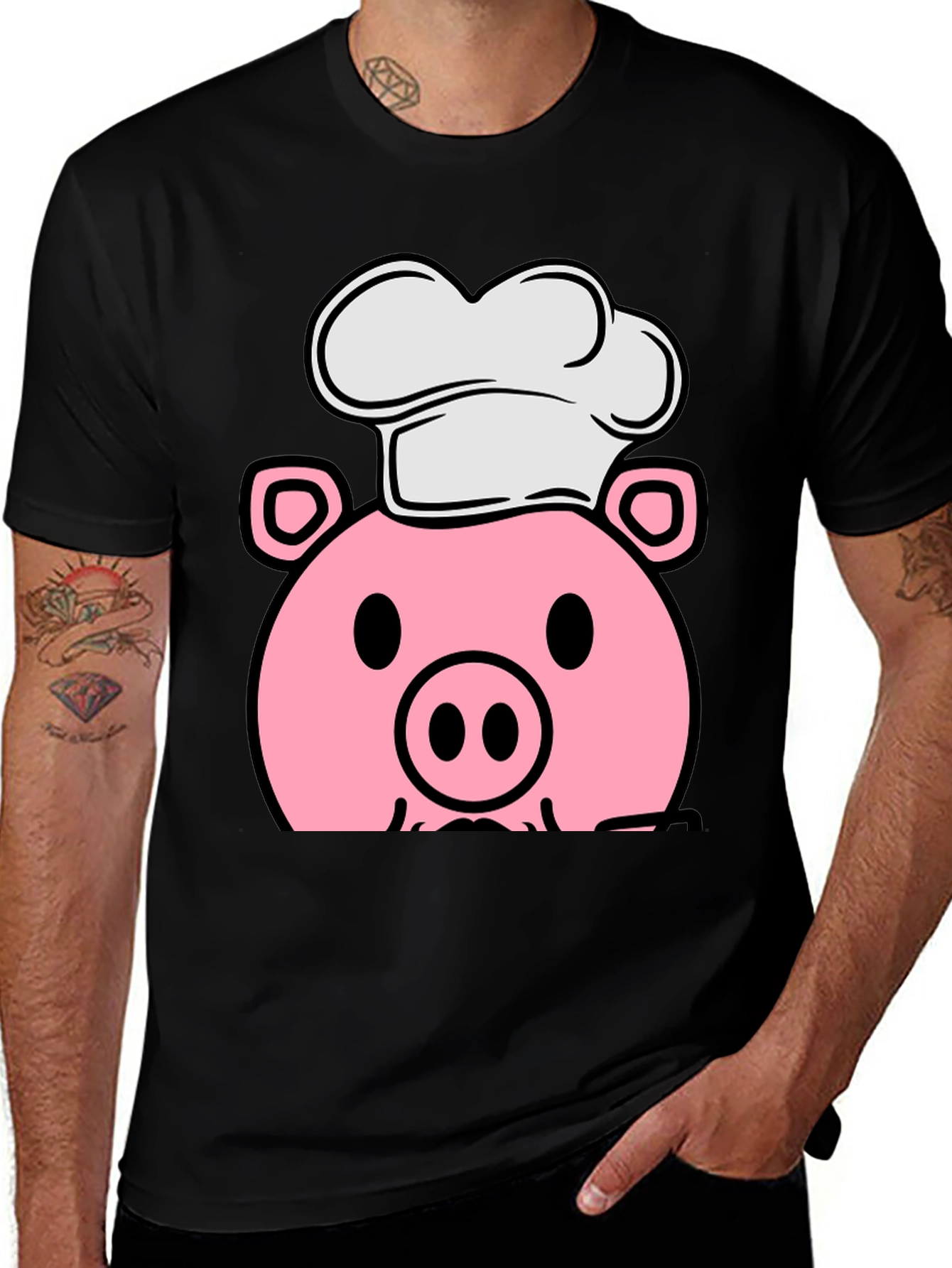 Pig Chef Graphic Tee - Black Cotton T-Shirt