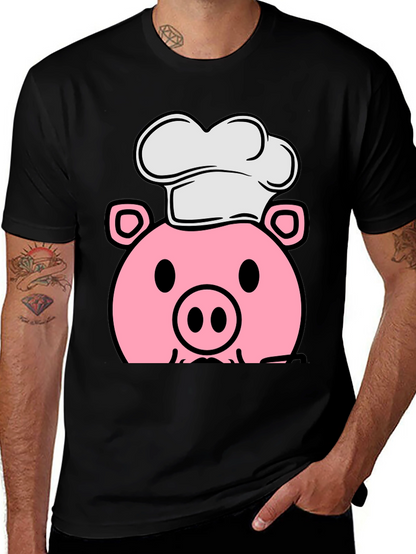 Pig Chef Graphic Tee - Black Cotton T-Shirt