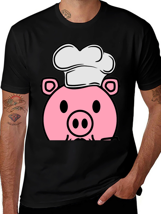 Pig Chef Graphic Tee - Black Cotton T-Shirt