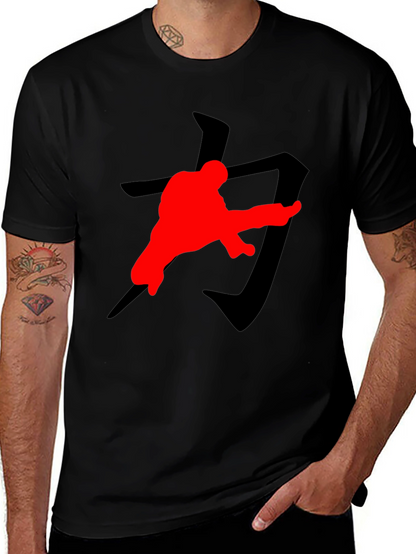 Karate Kick T-Shirt: Black with Red Graphic Print