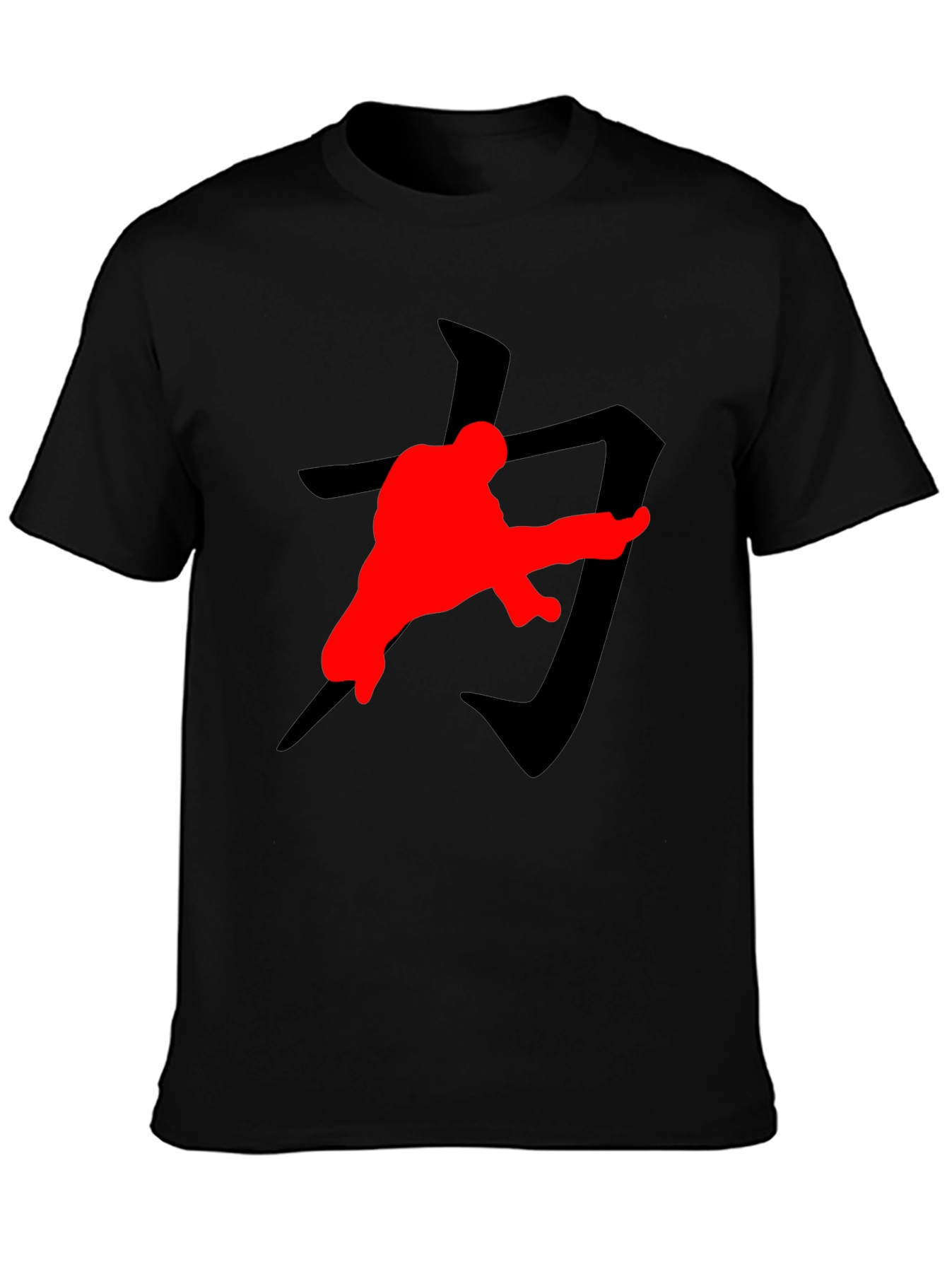 Karate Kick T-Shirt: Black with Red Graphic Print