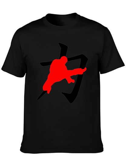 Karate Kick T-Shirt: Black with Red Graphic Print