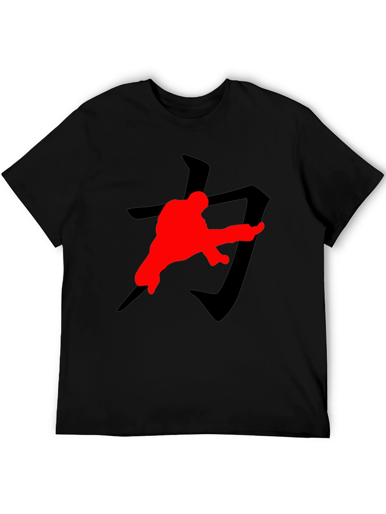 Karate Kick T-Shirt: Black with Red Graphic Print