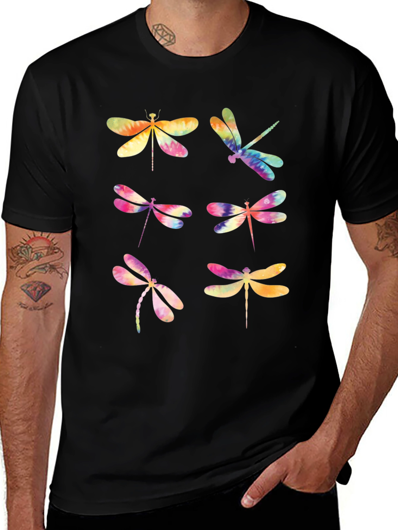Dragonfly Tie Dye Graphic T-Shirt - Black