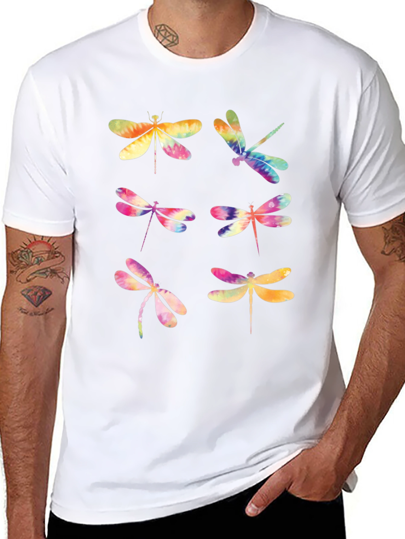 Dragonfly Tie Dye Graphic T-Shirt - Black