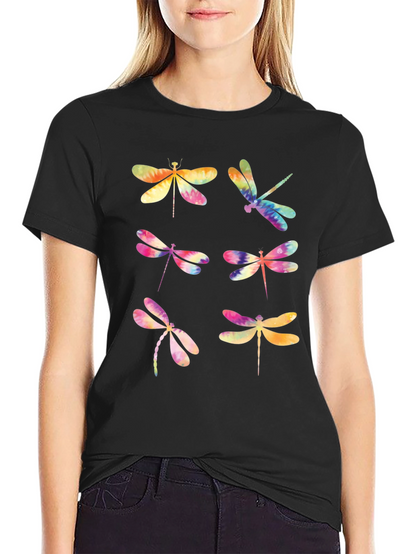 Dragonfly Tie Dye Graphic T-Shirt - Black