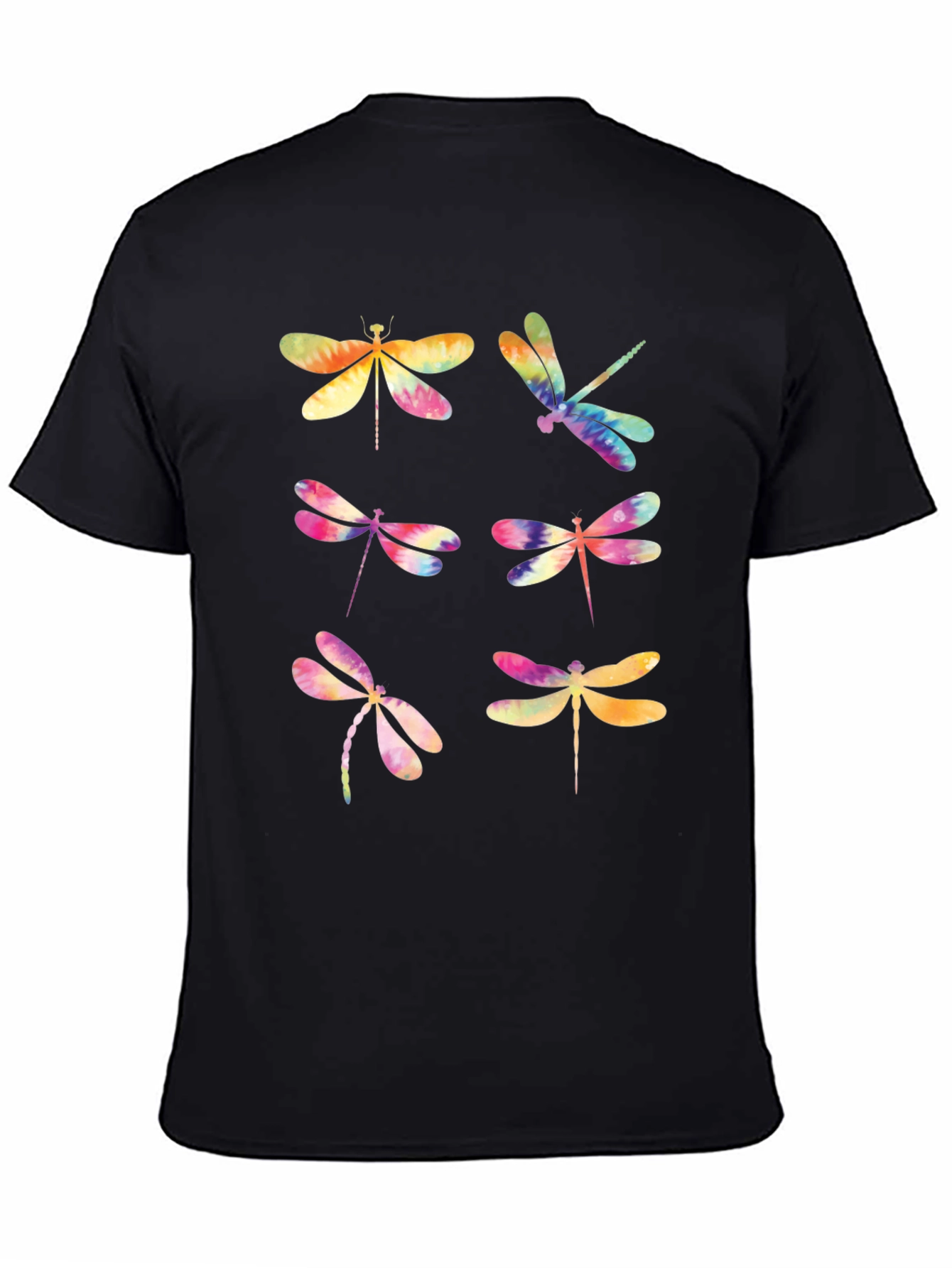 Dragonfly Tie Dye Graphic T-Shirt - Black
