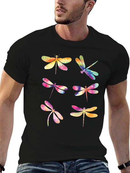 Dragonfly Tie Dye Graphic T-Shirt - Black