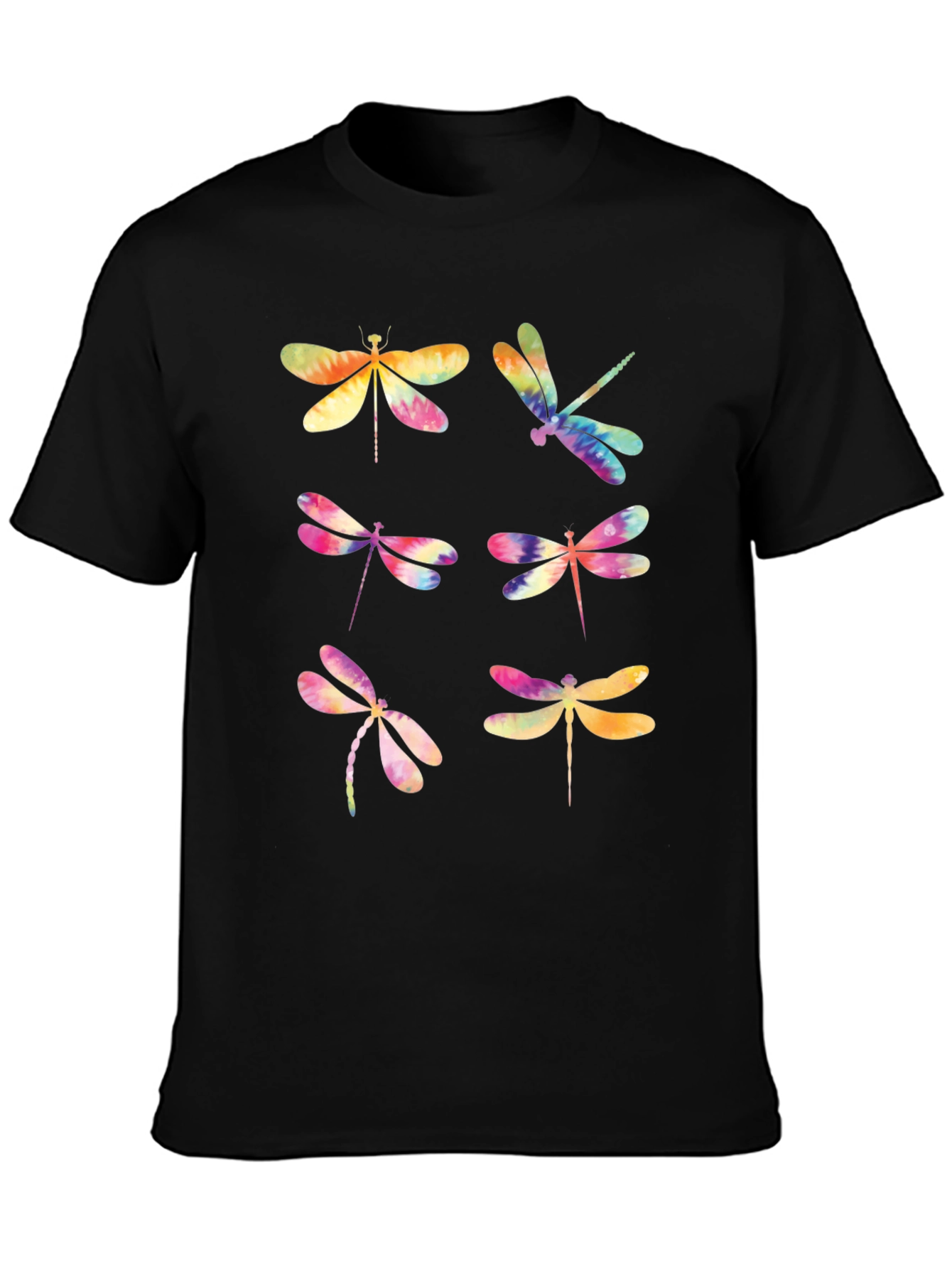 Dragonfly Tie Dye Graphic T-Shirt - Black