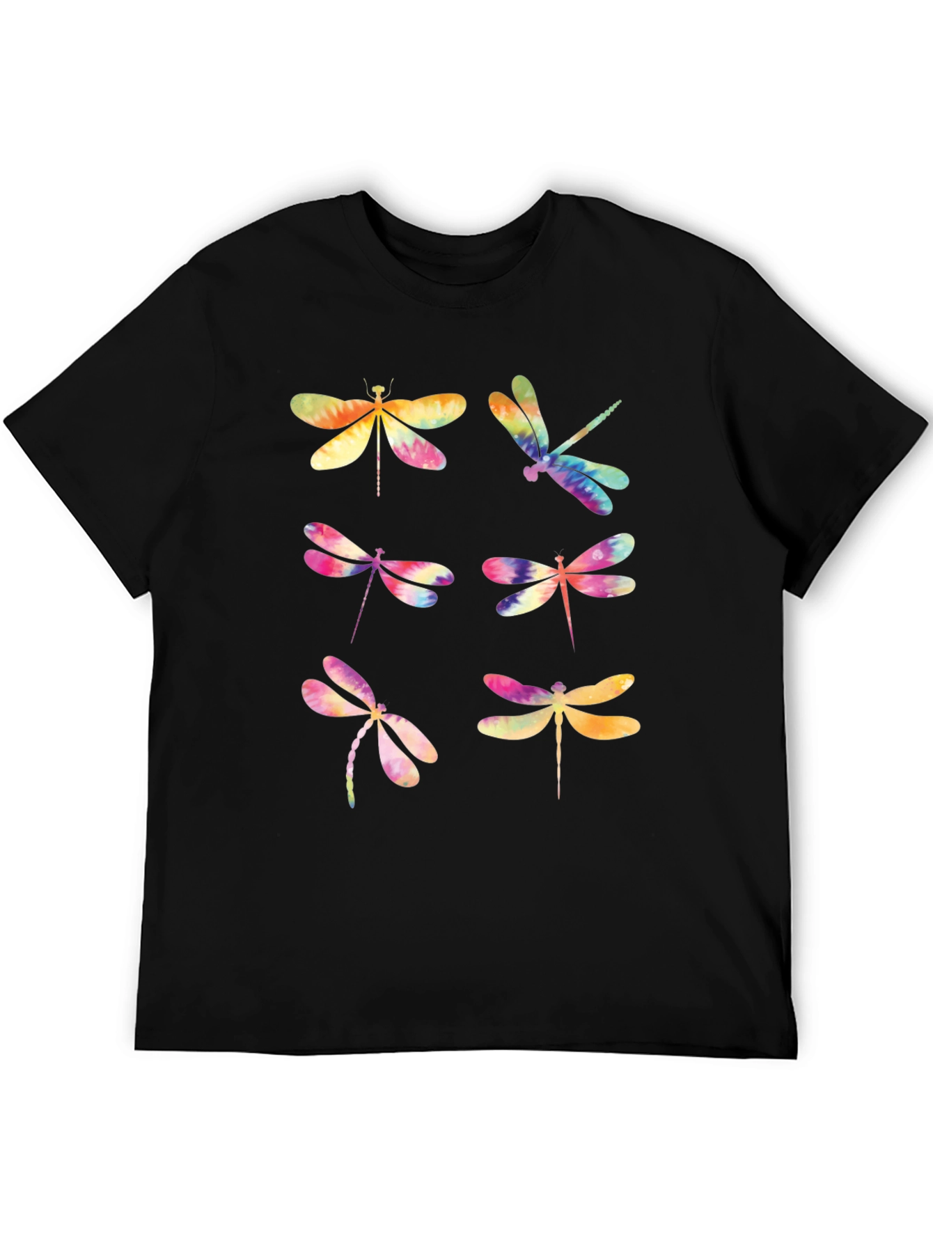Dragonfly Tie Dye Graphic T-Shirt - Black